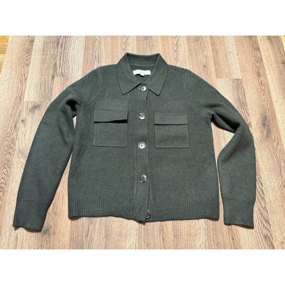 LOFT Dark Green Knit Button-Down Shirt Jacket